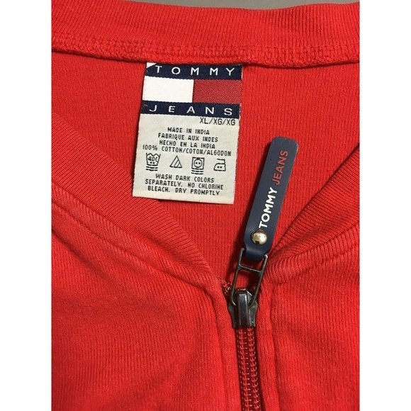 Tommy Hilfiger Jeans Mens Pullover Extra Large 1/4 Zip Red Cotton Long Sleeve - Picture 5 of 8